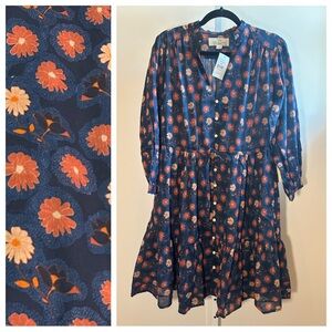 Trovata Yulia Shirt Dress Floral Blue Button Front Tiered Cotton Size M NWT